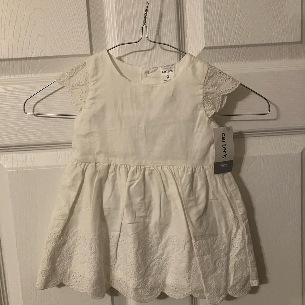 Carter’s white eyelet dress with bloomers. Size 9 months. Brand new!